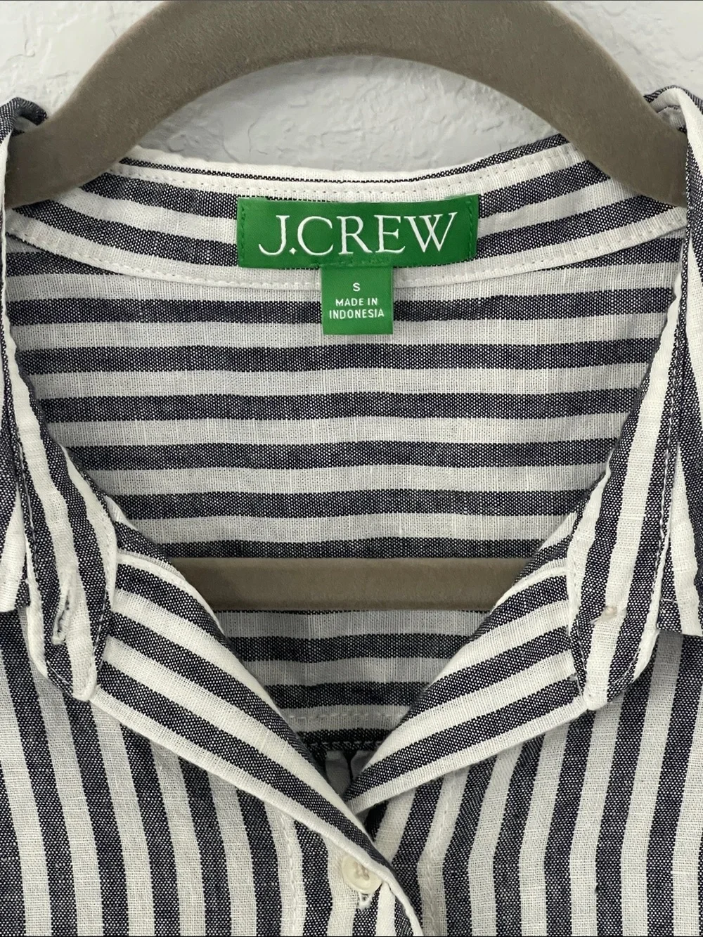 J.Crew Women's S Linen Cotton Striped Button Down Tunic Shirt Black White